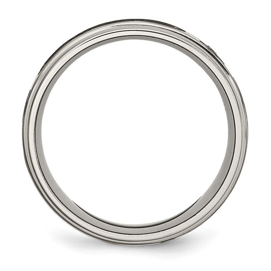 Chisel Titanium Brushed and Polished Cross Laser Design 8mm Ridged Edge Band