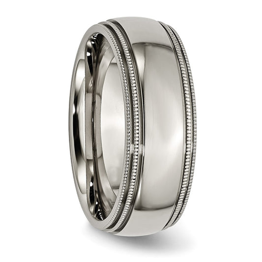 Chisel Titanium Polished 8mm Grooved and Beaded Edge Band