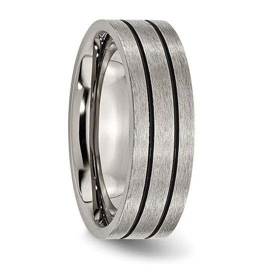 Chisel Titanium Brushed Black Enamel Grooved 7mm Flat Band