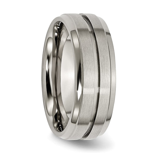Chisel Titanium Brushed and Polished 8mm Grooved Ridged Edge Band