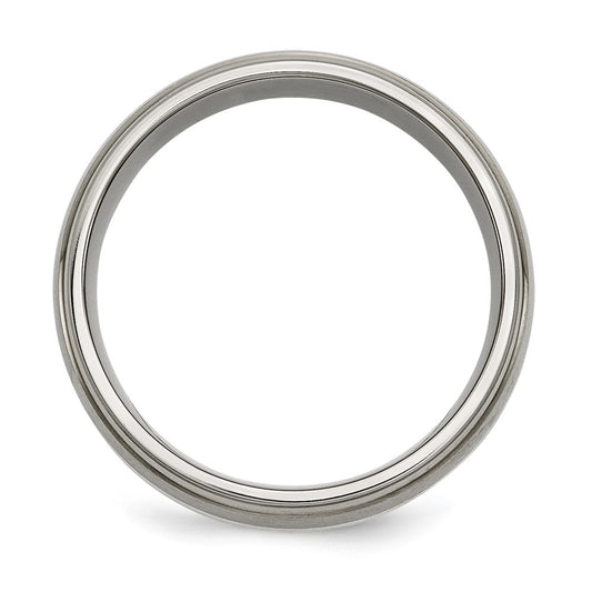 Titanium Ridged Edge Sterling Silver Inlay 8mm Brushed/Polished Band