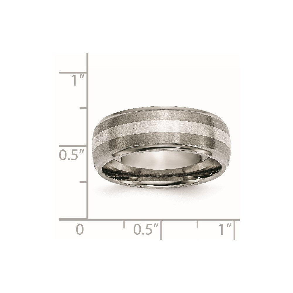 Titanium Ridged Edge Sterling Silver Inlay 8mm Brushed/Polished Band
