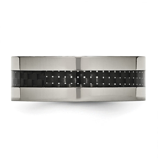 Chisel Titanium Polished with Black Carbon Fiber Inlay Flat 8mm Band