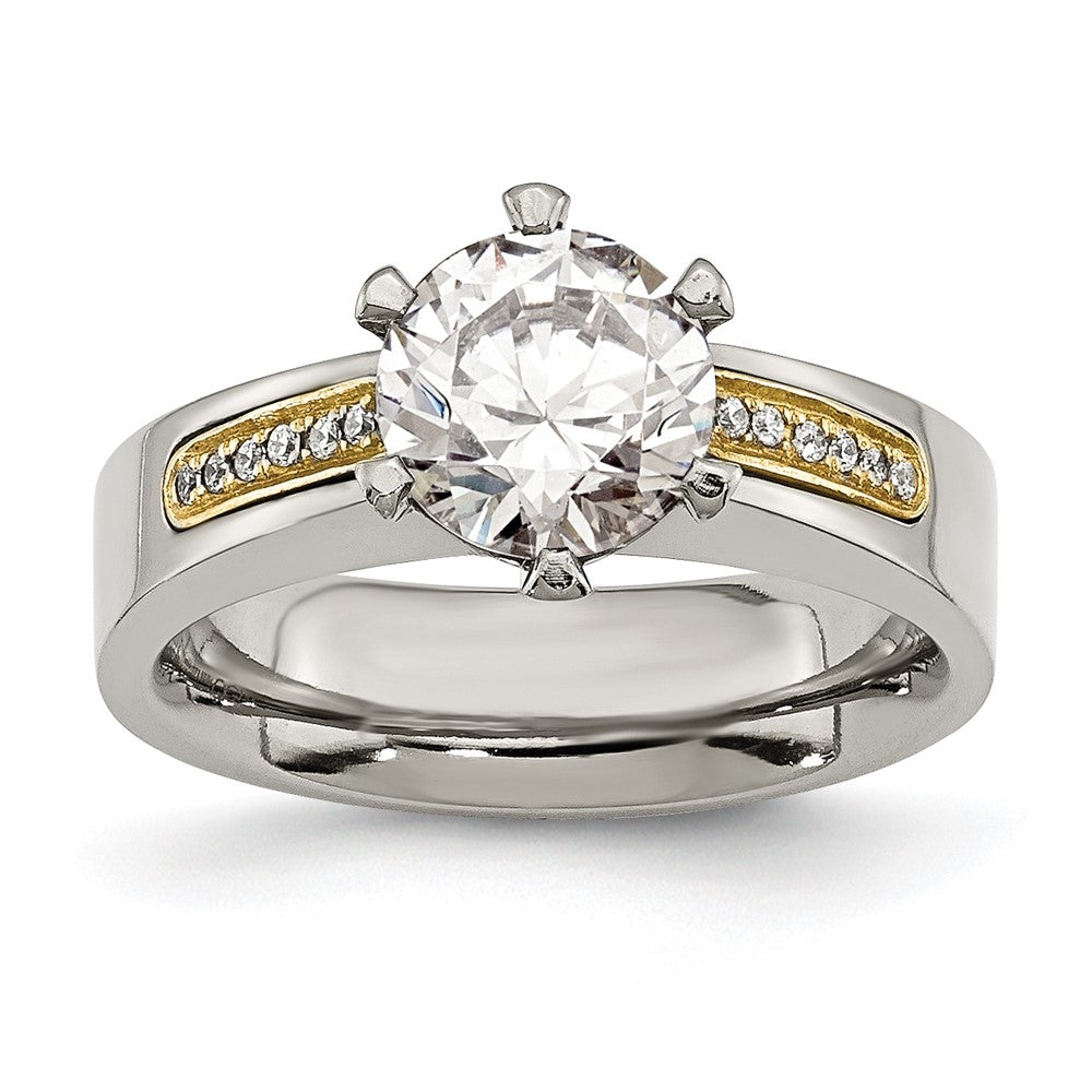 Chisel Titanium Polished with 14k Gold Inlay Accent CZ Ring – European ...