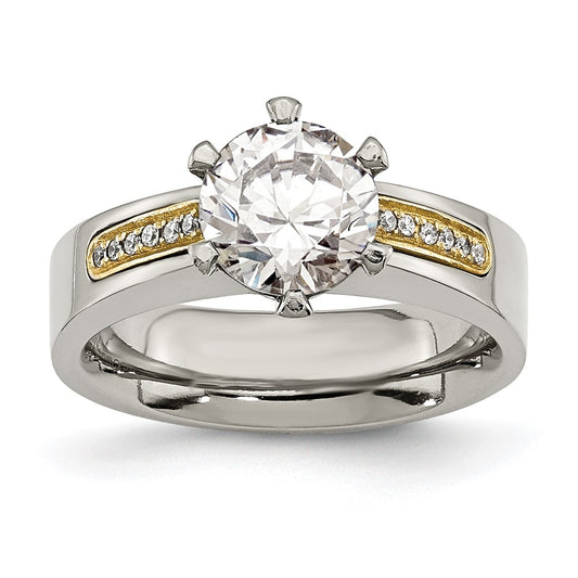 Chisel Titanium Polished with 14k Gold Inlay Accent CZ Ring