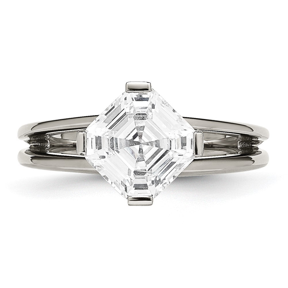 Chisel Titanium Polished with CZ Ring