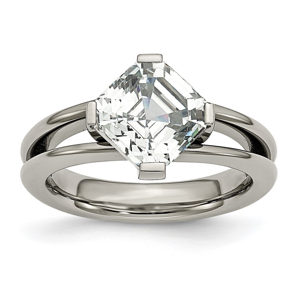 Chisel Titanium Polished with CZ Ring