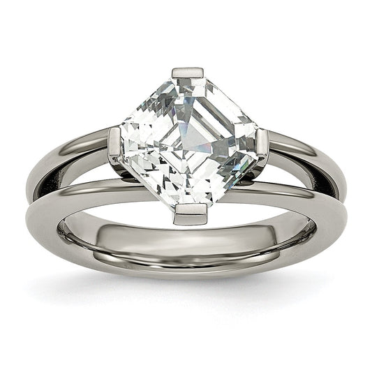 Chisel Titanium Polished with CZ Ring