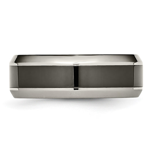 Chisel Titanium Polished with Black Ceramic Center 8mm Beveled Band