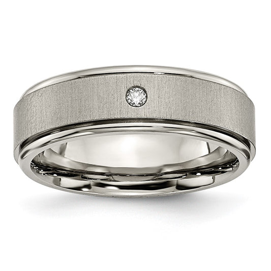 Chisel Titanium Brushed and Polished .05 Carat Diamond Rounded Edge 7mm Band
