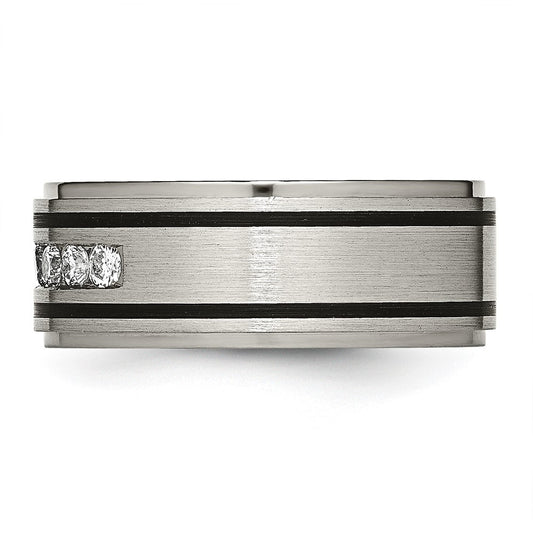 Chisel Titanium Brushed Polished and Enameled 1/2 Carat Diamond 9mm Band