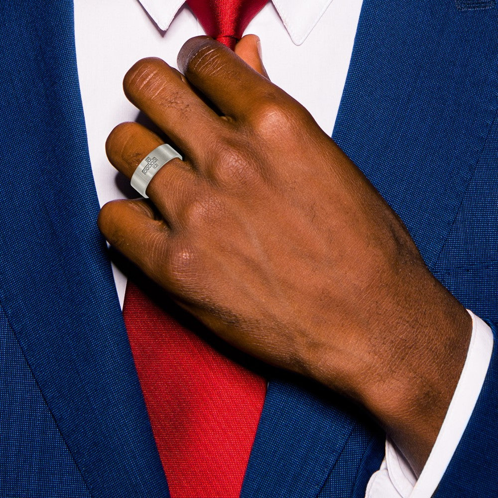 Chisel Titanium Brushed 1/15 Carat Diamond Cross 8mm Flat Band