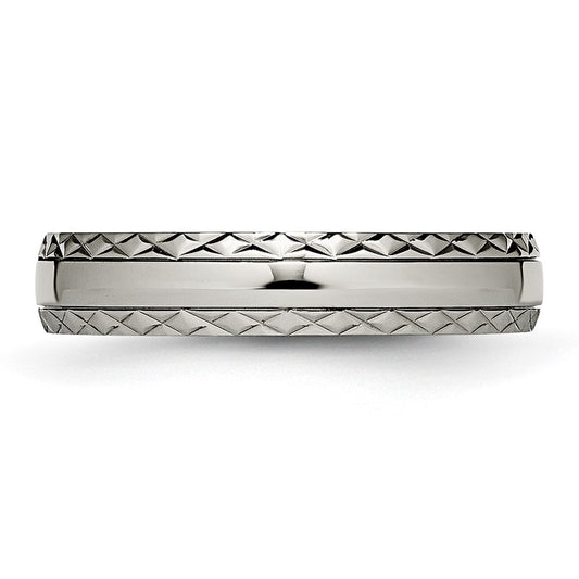 Chisel Titanium Polished Grooved 5mm Criss Cross Design Band