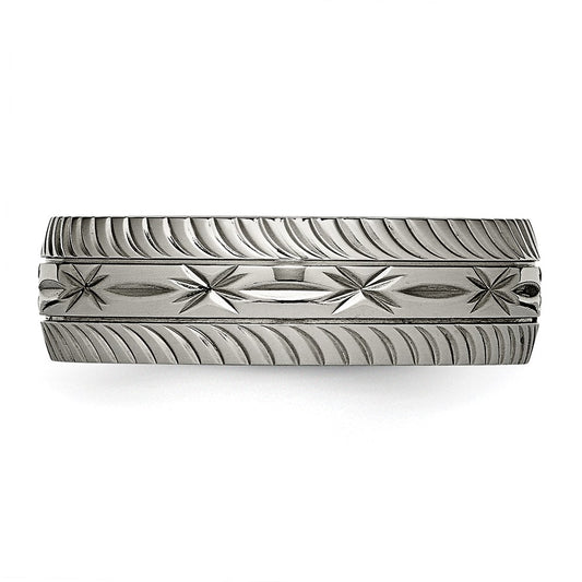 Chisel Titanium Polished Diamond Cut 7mm Band