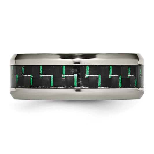 Chisel Titanium Polished with Black and Green Carbon Fiber Inlay 8mm Band