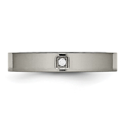 Chisel Titanium Polished with CZ 4mm Flat Comfort Fit Band