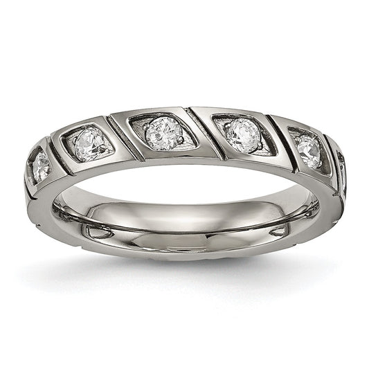 Chisel Titanium Polished with CZ 4mm Grooved Band