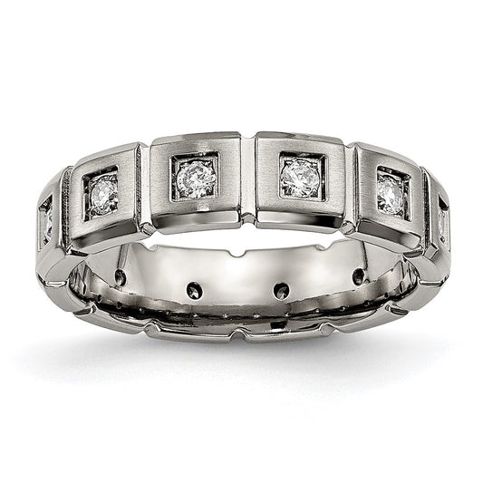 Chisel Titanium Brushed and Polished with CZ 5mm Grooved Band