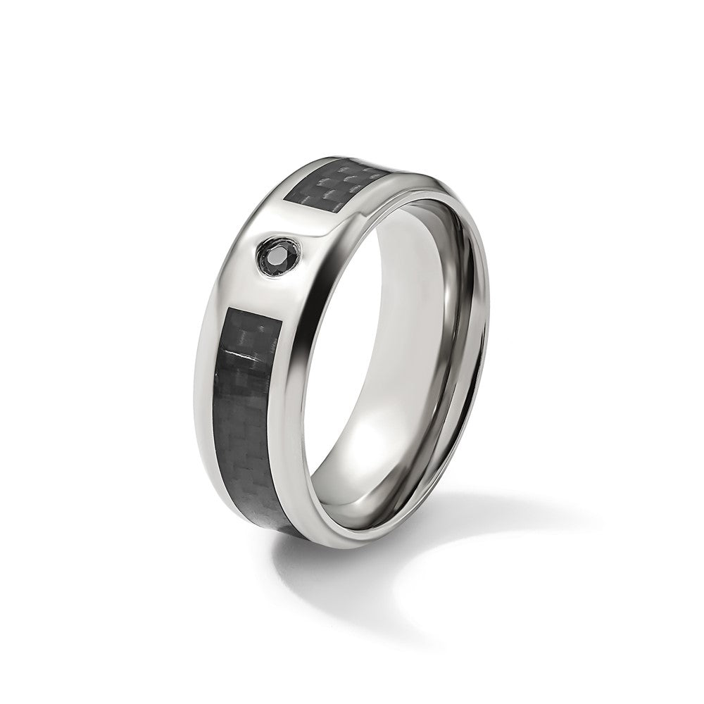 Chisel Titanium Polished with Black Carbon Fiber Inlay and CZ 8mm Band