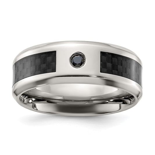 Chisel Titanium Polished with Black Carbon Fiber Inlay and CZ 8mm Band