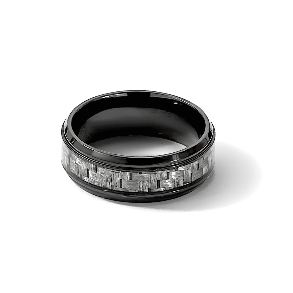 Chisel Black Titanium Polished with Grey Carbon Fiber Inlay 8.00mm Band