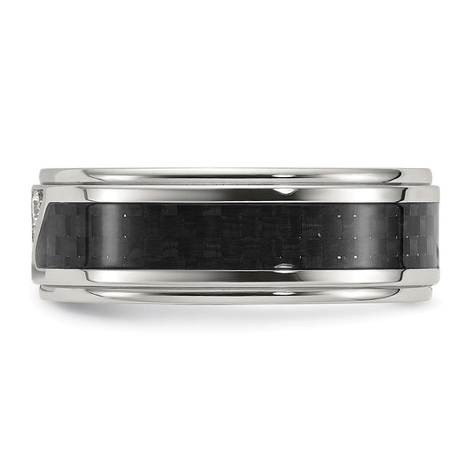 Chisel Titanium Polished with Black Carbon Fiber Inlay and CZ 8mm Band