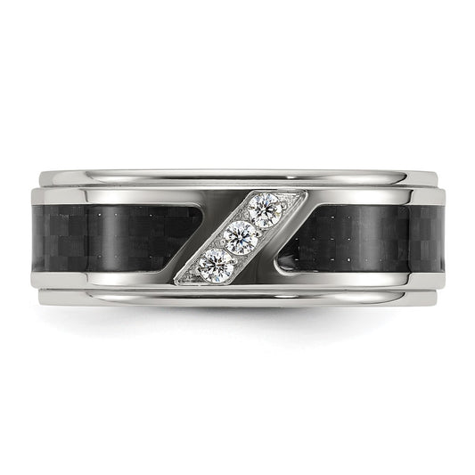 Chisel Titanium Polished with Black Carbon Fiber Inlay and CZ 8mm Band
