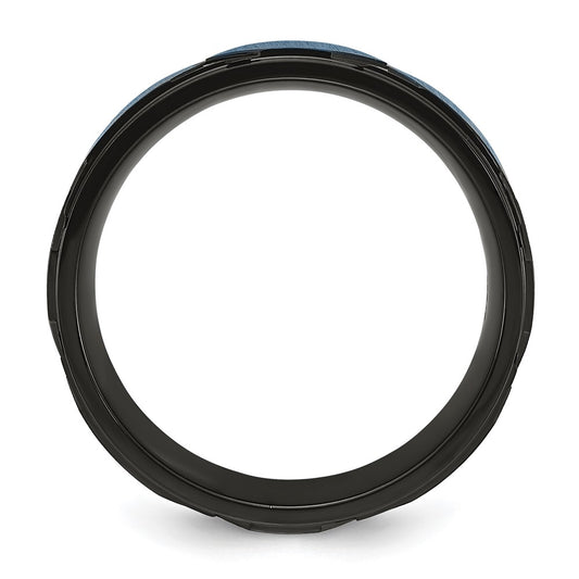 Chisel Titanium Brushed and Polished Black and Blue IP-plated 8mm Band
