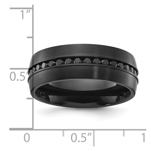 Chisel Titanium Brushed Black IP-plated with Black CZ 8mm Band