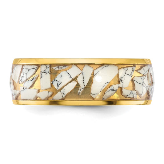Chisel Titanium Polished Yellow IP-plated with Ceramic Fragments Inlay 8mm Band