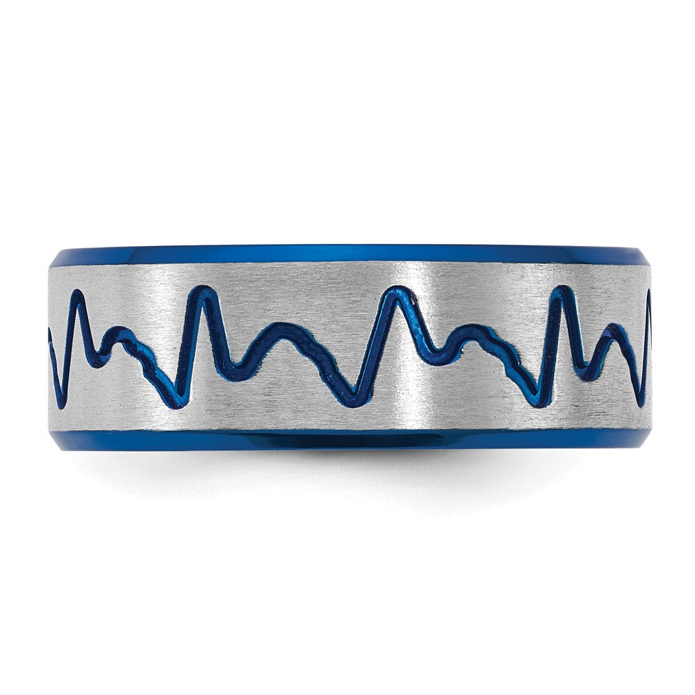 Titanium Brushed Blue IP-plated Heartbeat 8mm Band