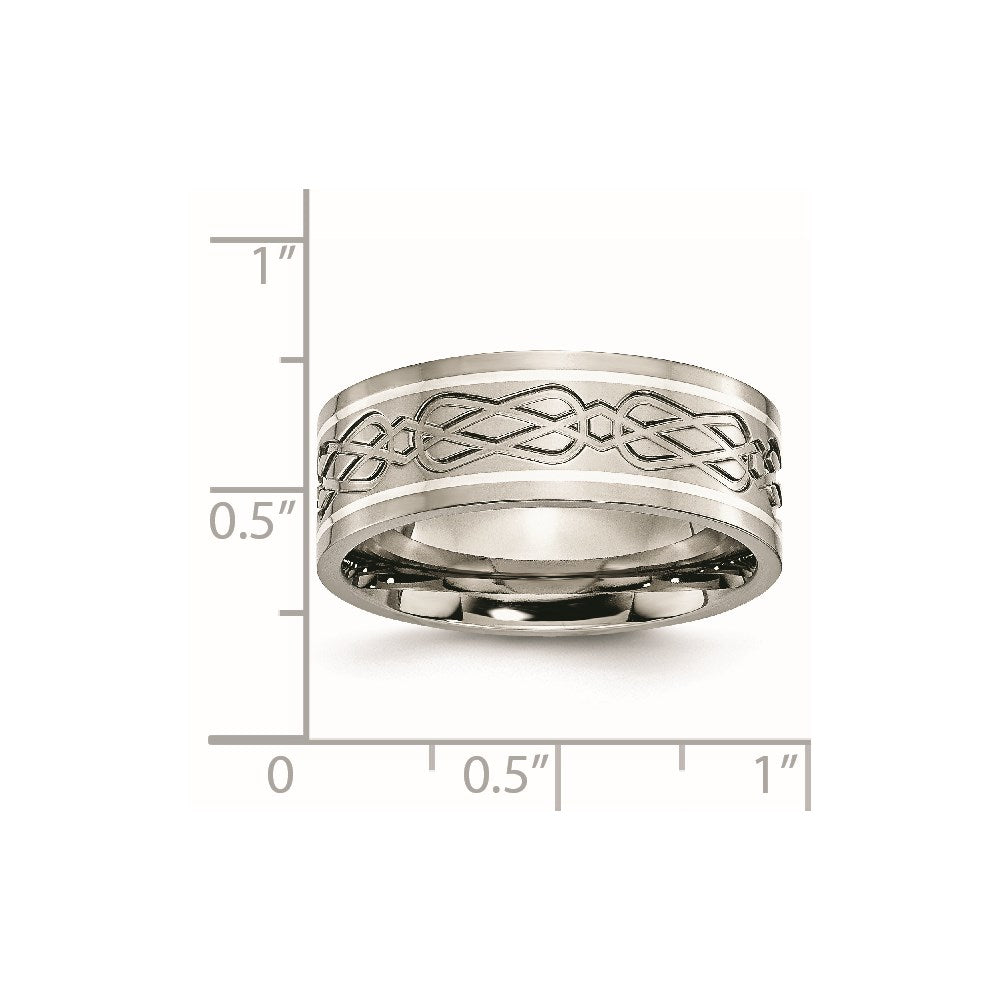 Chisel Titanium Polished with Sterling Silver Inlay Celtic Knot 8mm Flat Band