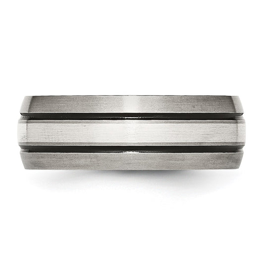 Titanium Grooved Sterling Silver Inlay 8mm Brushed/Antiqued Band