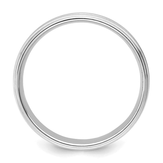 14k White Gold 6mm Heavyweight Comfort Fit Brushed Satin/Polished Milgrain Grooved Edge Wedding Band