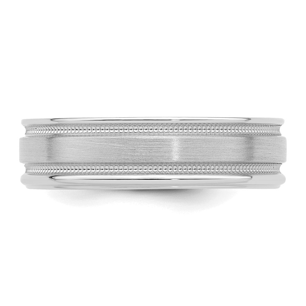 14k White Gold 6mm Heavyweight Comfort Fit Brushed Satin/Polished Milgrain Grooved Edge Wedding Band