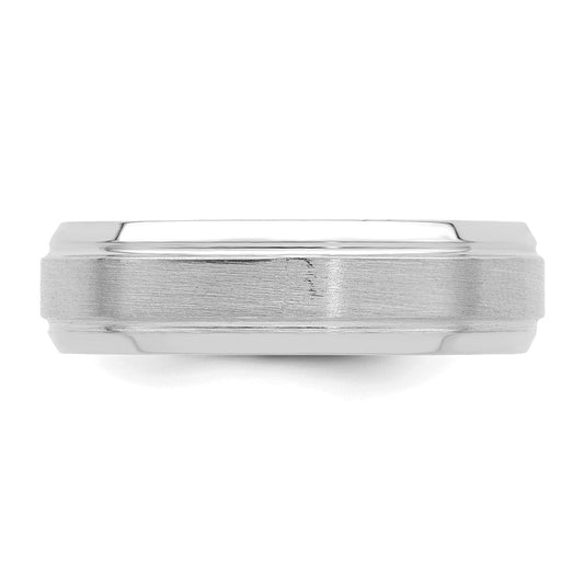 14k White Gold 6mm Standard Weight Comfort Fit Brushed Satin/Polished Line Edge Wedding Band