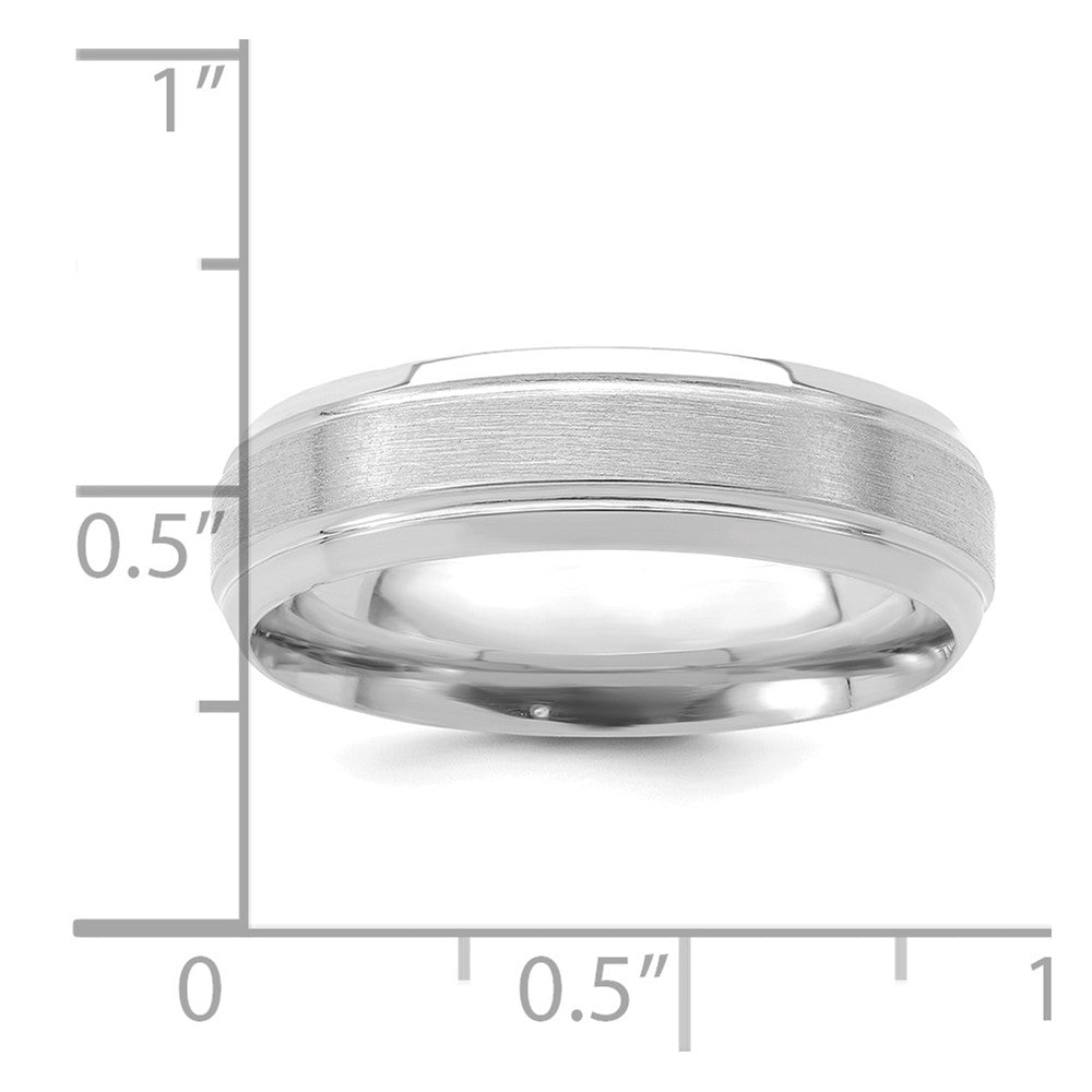 14k White Gold 6mm Heavyweight Comfort Fit Brushed Satin/Polished Line Edge Wedding Band