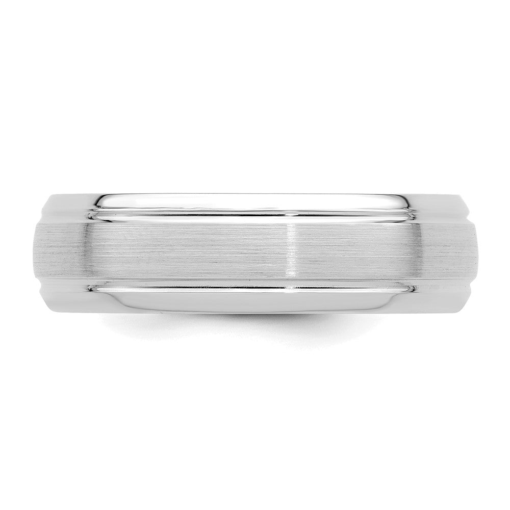 14k White Gold 6mm Heavyweight Comfort Fit Brushed Satin Line Edge Wedding Band