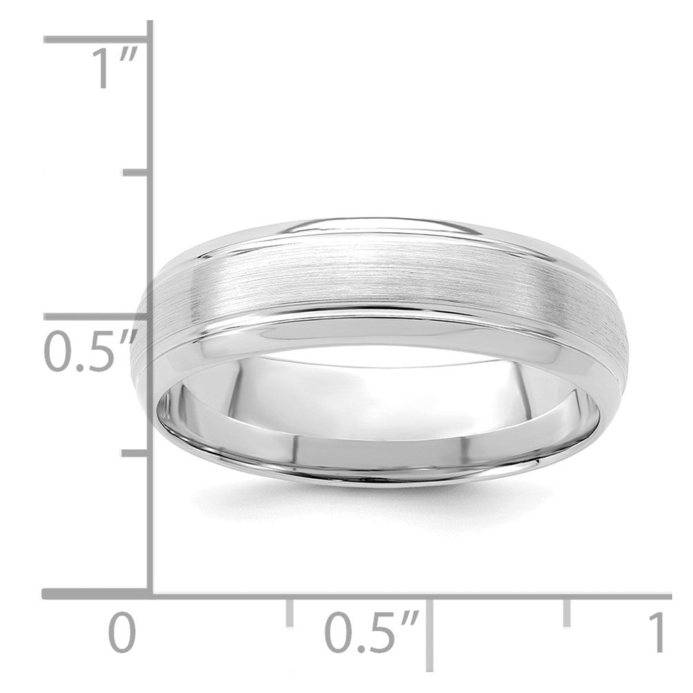 14k White Gold 6mm Standard Weight Comfort Fit Brushed Satin Line Edge Wedding Band