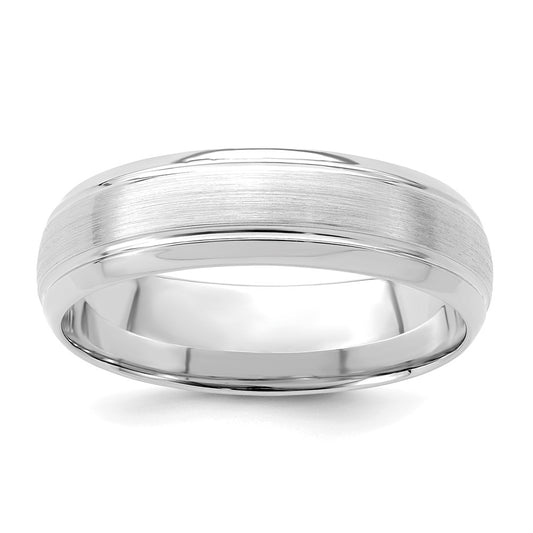 14k White Gold 6mm Heavyweight Comfort Fit Brushed Satin Line Edge Wedding Band