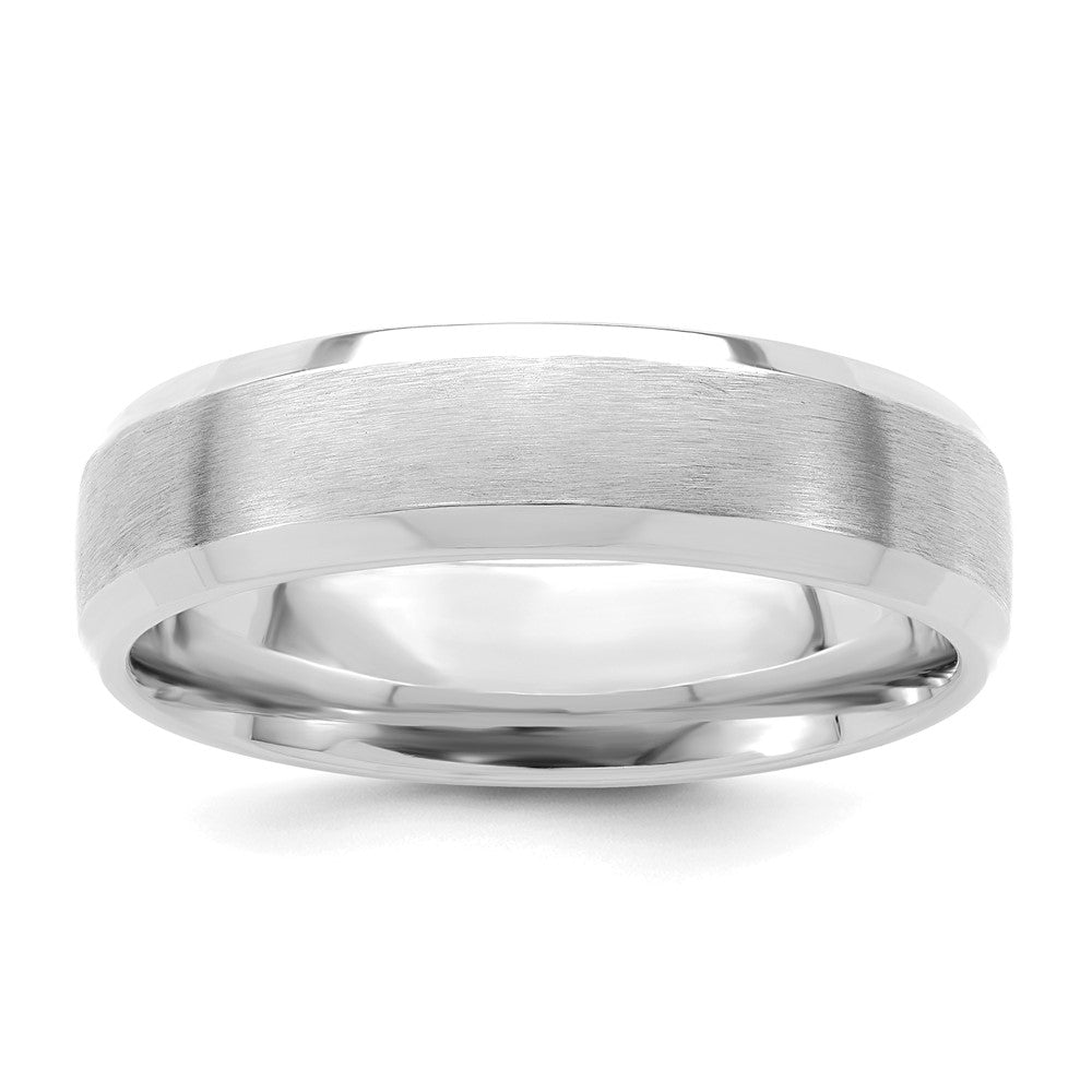 14k White Gold 6mm Standard Weight Comfort Fit Brushed Satin with Polished Beveled Edge Wedding Band