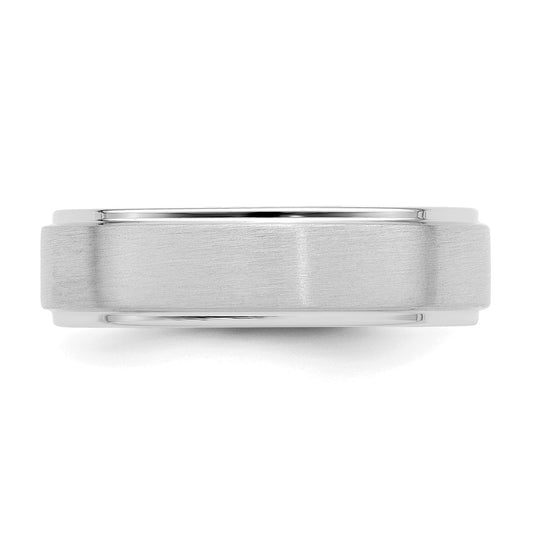 14k White Gold 6mm Standard Weight Comfort Fit Brushed Satin/Polished Stepped Edge Wedding Band