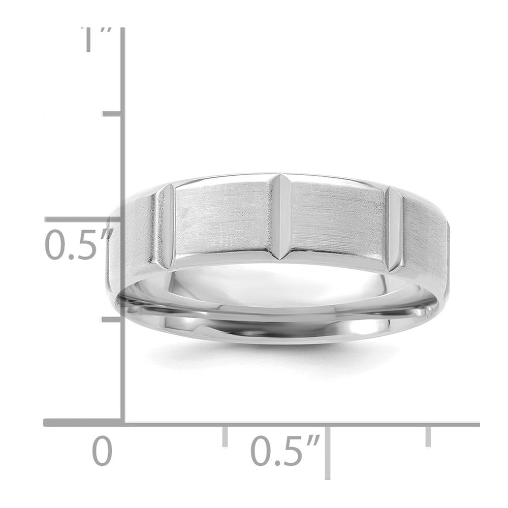 14k White Gold 6mm Standard Weight Comfort Fit Brushed/Polished Beveled Edge with Vertical Lines Wedding Band