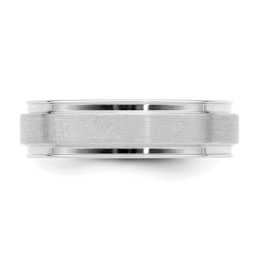 14k White Gold 6mm Standard Weight Comfort Fit Brushed Satin Fancy Wedding Band