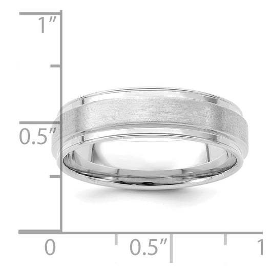 14k White Gold 6mm Standard Weight Comfort Fit Brushed Satin Fancy Wedding Band