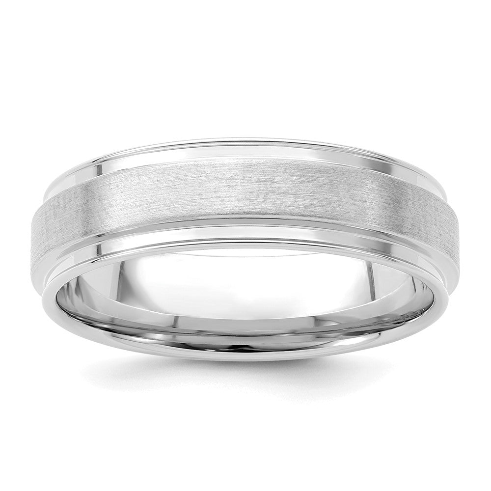 14k White Gold 6mm Standard Weight Comfort Fit Brushed Satin Fancy Wedding Band