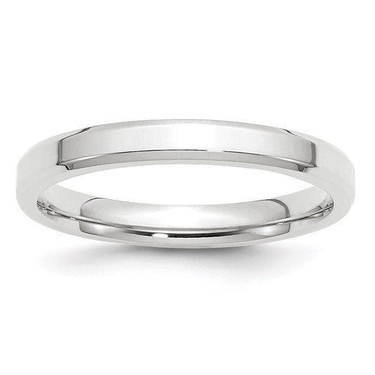 14k White Gold 3mm Beveled Edge Comfort Fit Wedding Band 