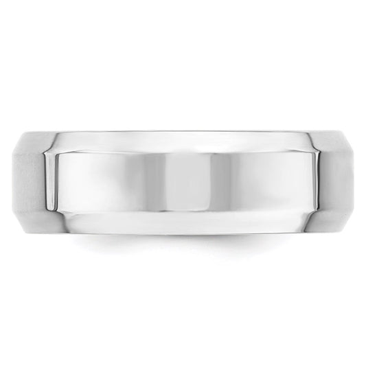 14k White Gold 7mm Beveled Edge Comfort Fit Wedding Band
