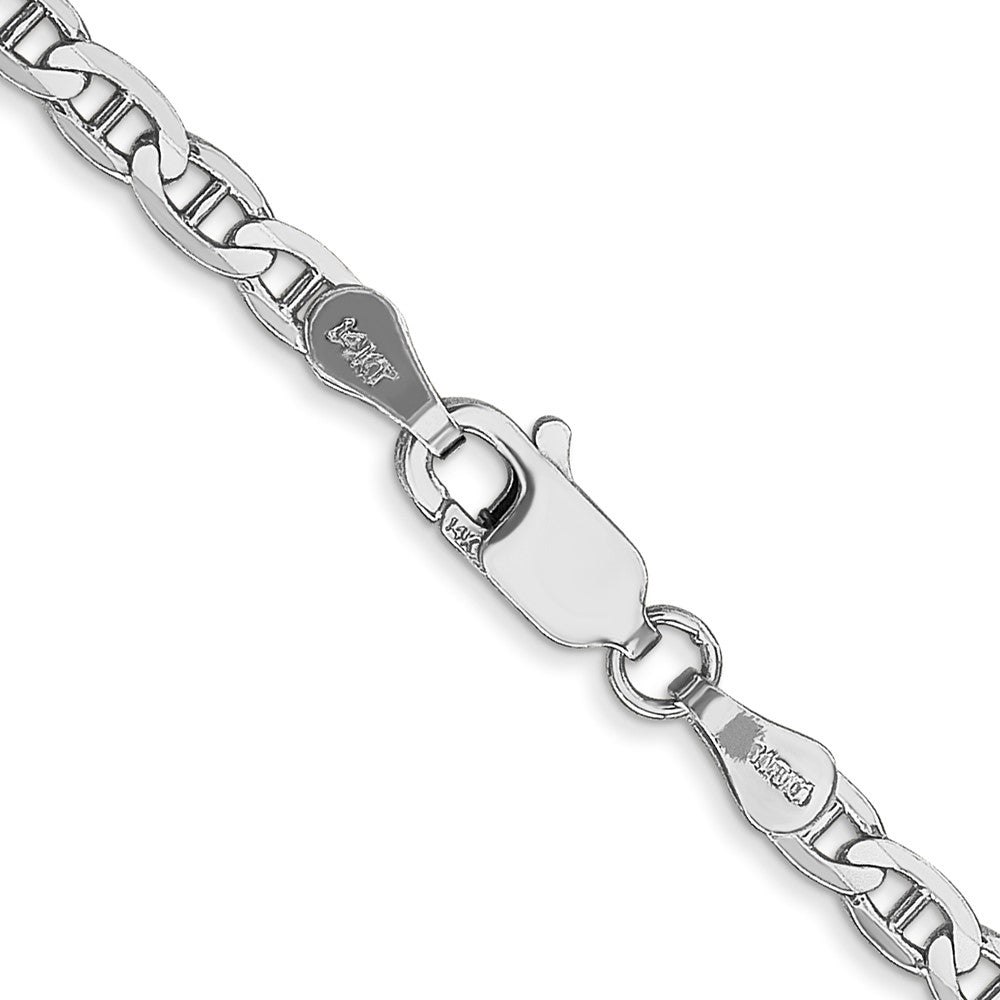 14K White Gold 3mm Concave Anchor with Lobster Clasp Chain