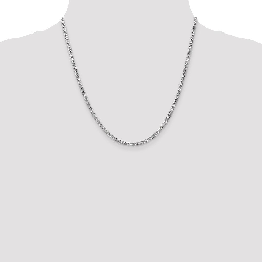 14K White Gold 3mm Concave Anchor with Lobster Clasp Chain